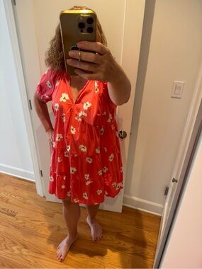 Universal Thread Red Floral Tiered Babydoll Dress